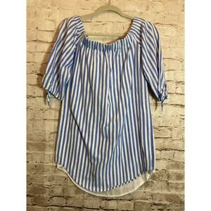 Old Navy Dress Womens XS Chambray Blue Striped Linen Blend Off The Shoulder